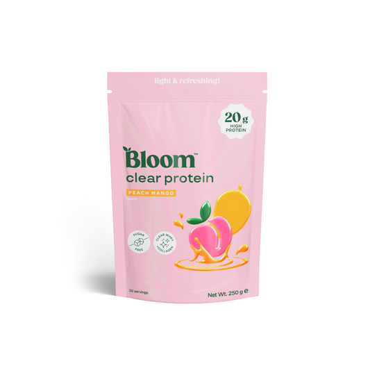 Bloom Clear Protein + Collagen – Fersken & Mangosmag, 250 g