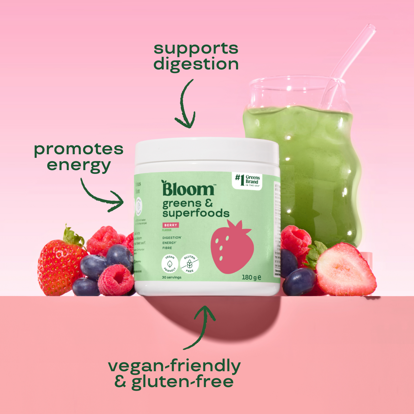 Bloom Greens & Superfoods – Berry, 180 g