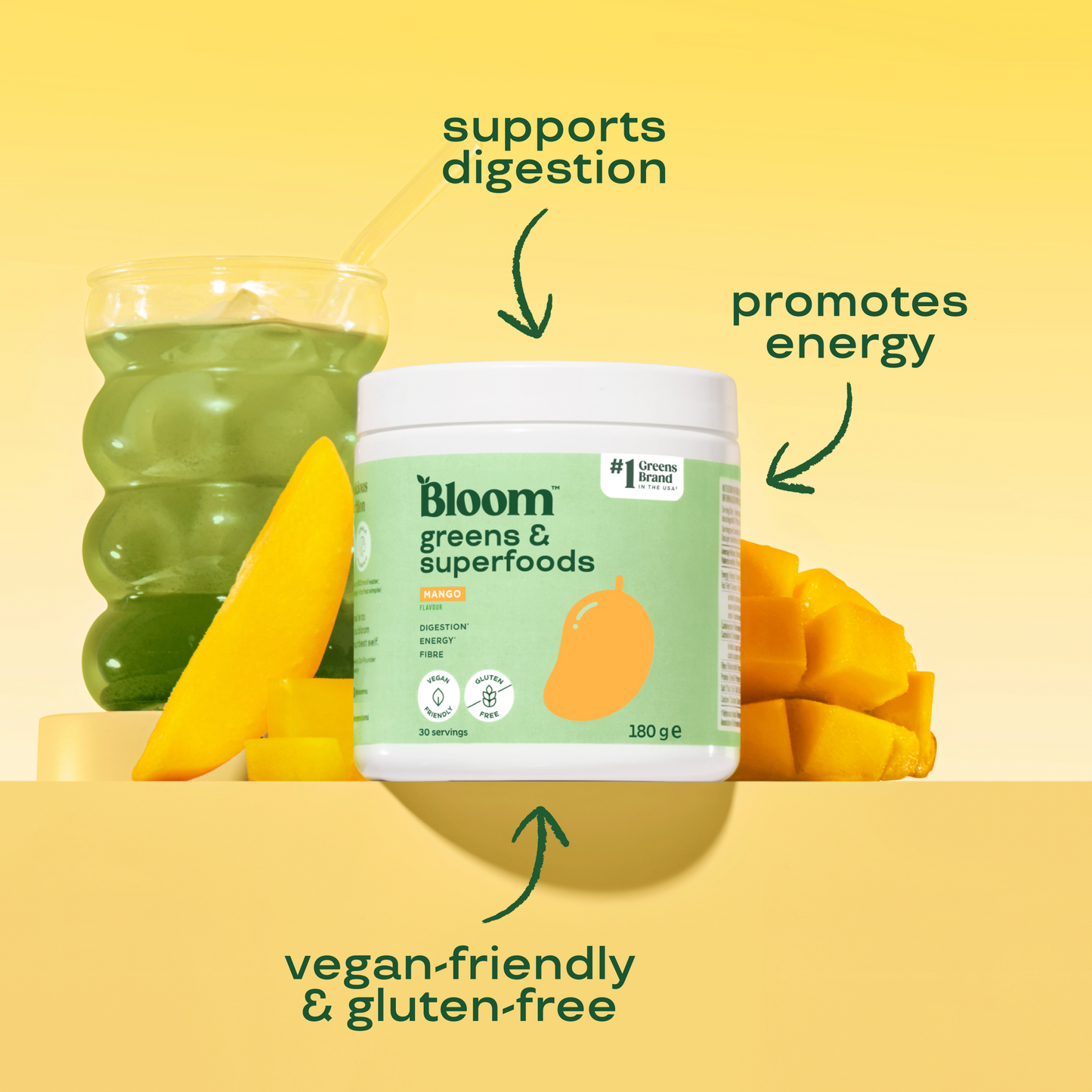Bloom Greens & Superfoods – Mango, 180 g